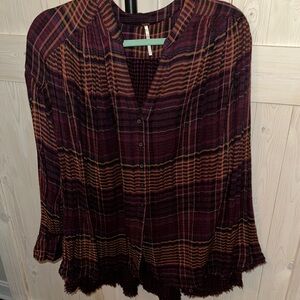 Free People Hi-Lo Flannel Tunic Burgundy Plaid, LN, Sz S
